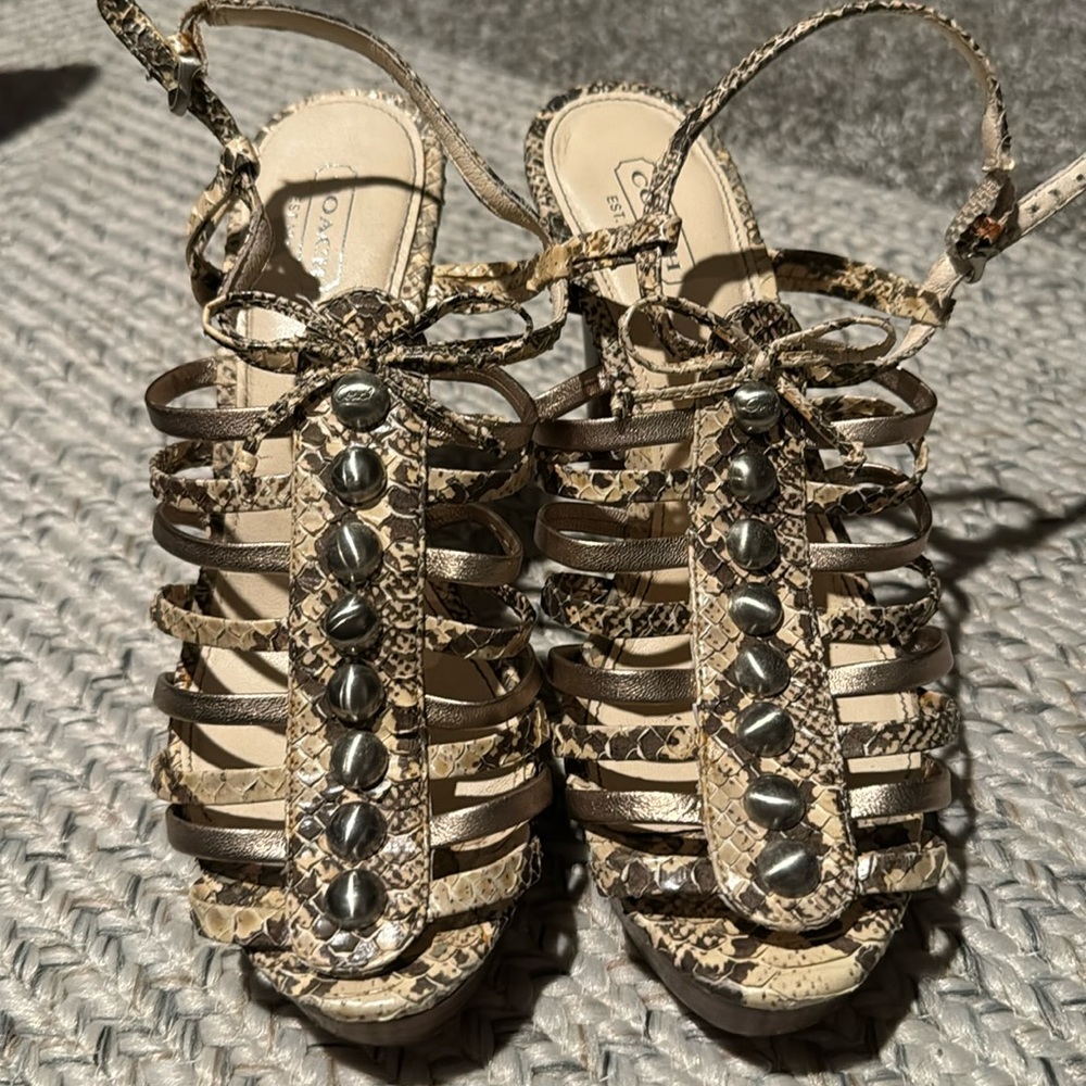 Coach Sarafina Tan Gold Metallic Snakeskin Gladiator Sandal